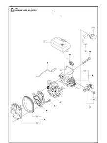 Carburetor And Air Filter Diagram and Parts List for 135E  Husqvarna Chainsaw