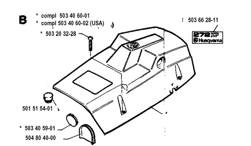 Cover Diagram and Parts List for 272XP 19930100001-19970100000 Husqvarna Chainsaw