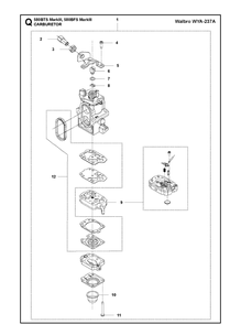 Carburetor Diagram and Parts List for 580BFS 580BTS Mark III Husqvarna Leaf Blower / Vacuum
