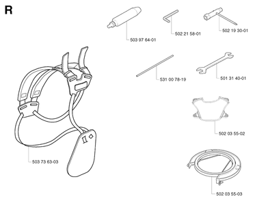 Accessories Diagram and Parts List for 142R 20001900001 & Above Husqvarna Trimmer