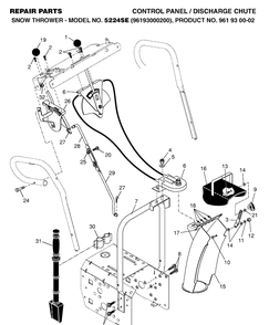Control Panel And Discharge Chute Diagram and Parts List for 5524SE (96193000200)(2006-05) Husqvarna Snow Blower