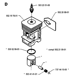 Cylinder Piston Diagram and Parts List for 235R 19930600001-19940600000 Husqvarna Brush Cutter