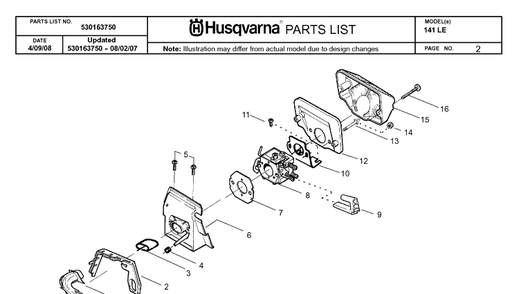 Carburetor And Air Filter Diagram and Parts List for 141LE 2008-06 Husqvarna Chainsaw