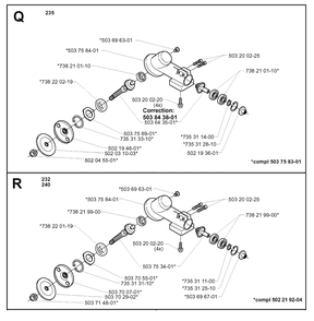 Bevel Gear Diagram and Parts List for 232RD 20001400001 & Above Husqvarna Trimmer