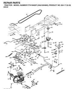 Drive Diagram and Parts List for YTH1848XP (HAU18H48H)(2004-09) Husqvarna Lawn Tractor