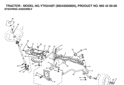 Steering Diagram and Parts List for YTH2448T (96043000800)(2006-01) Husqvarna Lawn Tractor