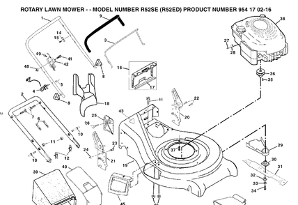 Frame And Engine Diagram and Parts List for R52SE-R52ED 2004-01 Husqvarna Lawn Mower