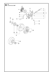 Clutch And Oil Pump 2 Diagram and Parts List for 362  Husqvarna Chainsaw