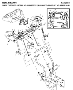 Handle And Controls Diagram and Parts List for 1130STEXP (HU1130STC)(2004-07) Husqvarna Snow Blower
