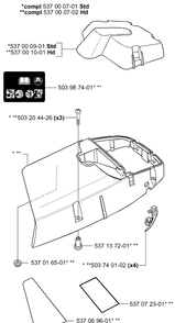 Top Cover Diagram and Parts List for 385 2001-04 Husqvarna Chainsaw