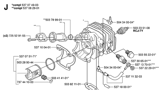 Cylinder Piston Diagram and Parts List for 338XPT 20063600001-Current Husqvarna Chainsaw