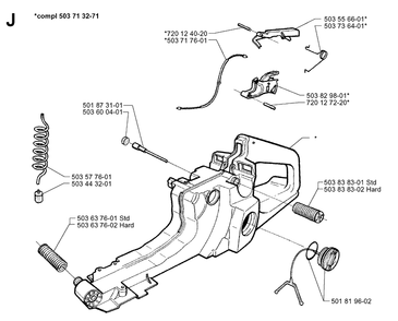 Fuel Tank Diagram and Parts List for 371XP 19960900001-19963500000 Husqvarna Chainsaw