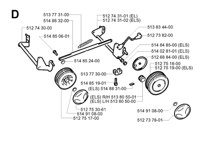 Wheel And Depth Stake Assembly Diagram and Parts List for 43EL ROYAL Husqvarna Lawn Mower