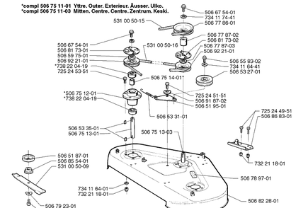 Cutter Deck Assembly Diagram and Parts List for RIDER1200 1998-01 Husqvarna Lawn Mower
