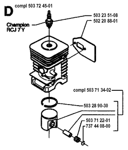 Cylinder Piston Diagram and Parts List for 225RD 19942300001 - 19951000000 Husqvarna Trimmer