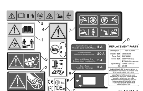 Decals Diagram and Parts List for ST427T  Husqvarna Snow Blower