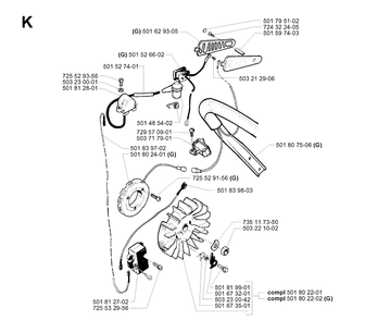 Electrical Diagram and Parts List for 288 20014000001-Current Husqvarna Chainsaw