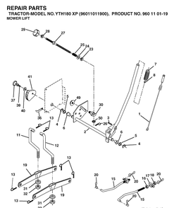 Mower Lift / Deck Lift Diagram and Parts List for YTH180XP (96011011900)(2006-01) Husqvarna Lawn Tractor