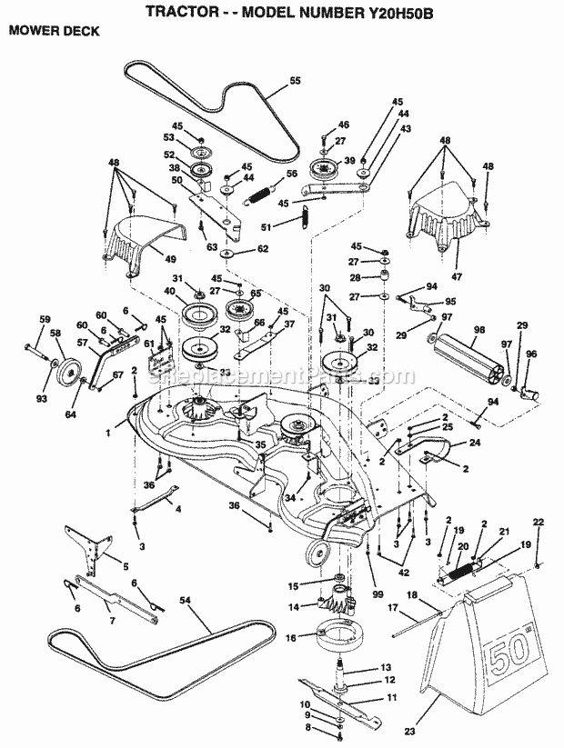 Lift Diagram and Parts List for Y20H50B 1995 Husqvarna Lawn Tractor