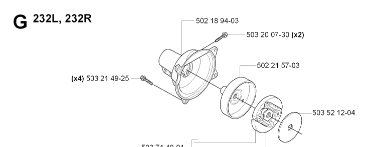 Clutch Diagram and Parts List for 232L 20070100001-Current Husqvarna Edger