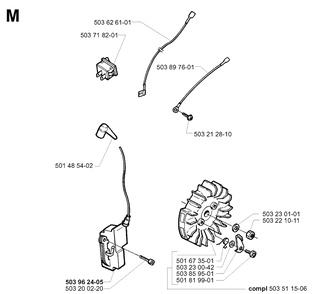 Ignition System Diagram and Parts List for 365 19994500001-20020100000 Husqvarna Chainsaw