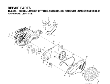 Mainframe, Left Side Diagram and Parts List for DRT900E (96093001401)(2010-10) Husqvarna Cultivator