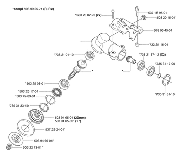 Gear Head Diagram and Parts List for 345RX 2003-05 Husqvarna Brush Cutter
