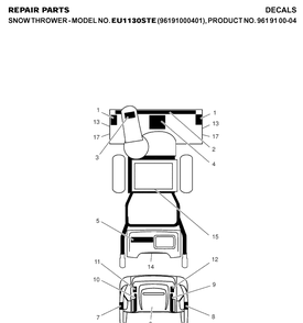 Decals Diagram and Parts List for 1130STE (96191000401)(2007-01) Husqvarna Snow Blower