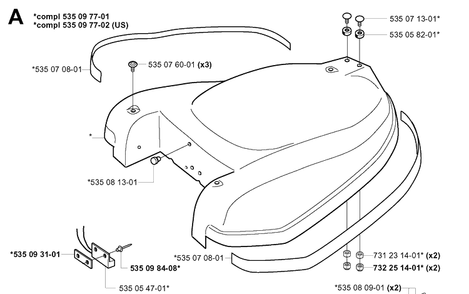 Cover Diagram and Parts List for G1 1998-2003 Husqvarna Lawn Mower