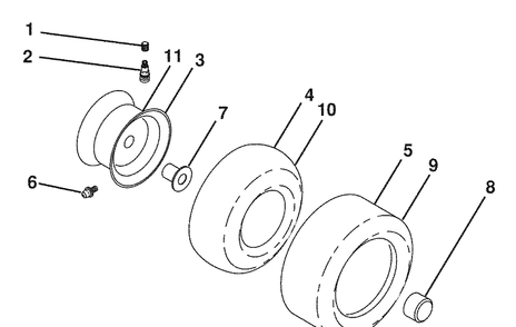 Wheels And Tires Diagram and Parts List for YTH21K46 (96045002100)(2009-08) Husqvarna Lawn Mower