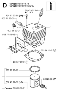 Cylinder Piston Diagram and Parts List for 365 20034400001-20051800000 Husqvarna Chainsaw