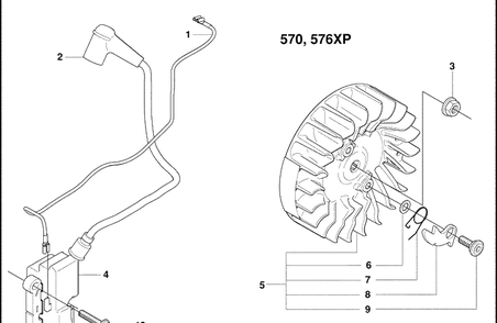Ignition Diagram and Parts List for 570EPA 2009-01 Husqvarna Chainsaw