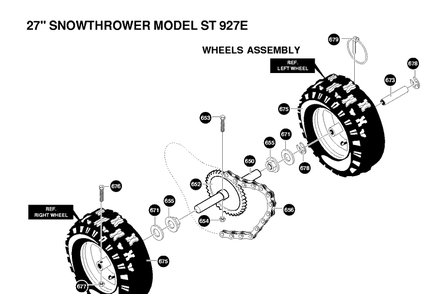 Wheels And Tires Diagram and Parts List for ST927E 1997-01 Husqvarna Snow Blower
