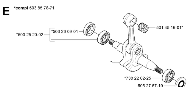 Crankshaft Diagram and Parts List for 346XP 20032200001-20041000000 Husqvarna Chainsaw