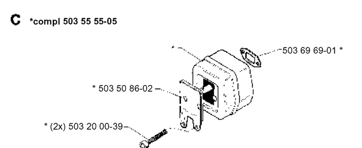Muffler Diagram and Parts List for 262XP 1993-12 Husqvarna Chainsaw
