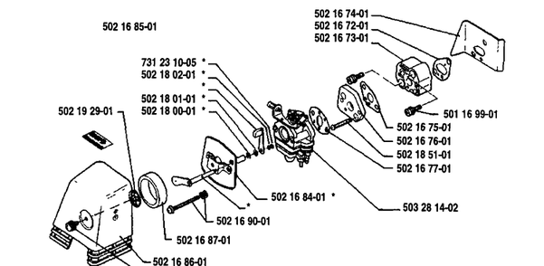 Air Filter/Carburetor Diagram and Parts List for 25RD 1989-10 Husqvarna Brush Cutter
