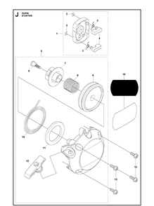 Starter Diagram and Parts List for 253RB 20101000001-20182200000 Husqvarna Brush Cutter