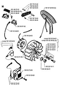 Electrical Diagram and Parts List for 254 19942300001-19960100000 Husqvarna Chainsaw