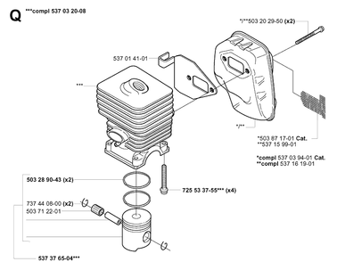 Cylinder, Piston And Muffler Diagram and Parts List for 325RDX 20051800001-Current Husqvarna Brush Cutter