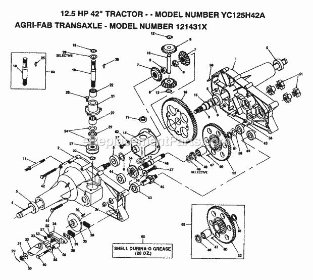 Agri-Fab Transaxle Diagram and Parts List for YC125H42A 1993 Husqvarna Lawn Tractor