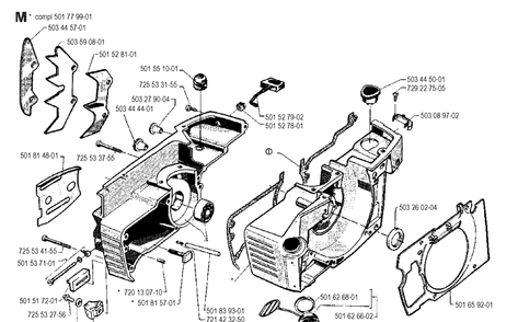 Crankcase Diagram and Parts List for 268 19901800001-19910500000 Husqvarna Chainsaw