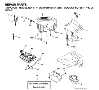 Engine Diagram and Parts List for YTH1542XP (HAU15H42H)(2004-09) Husqvarna Lawn Tractor