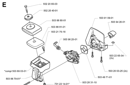 Carburetor And Air Filter 2 Diagram and Parts List for 322L 20000100001-20020100000 Husqvarna Edger