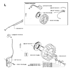 Ignition System Diagram and Parts List for 359 20070900001-Current Husqvarna Chainsaw
