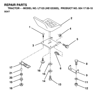 Seat Diagram and Parts List for LT125 (HE12536D)(1998-12) Husqvarna Lawn Tractor