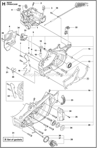 Crankcase Diagram and Parts List for 562XPG  Husqvarna Chainsaw