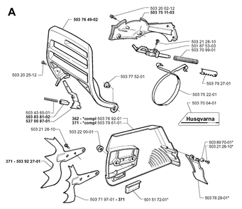 Chain Brake Diagram and Parts List for 371XP 19991800001 & Above Husqvarna Chainsaw