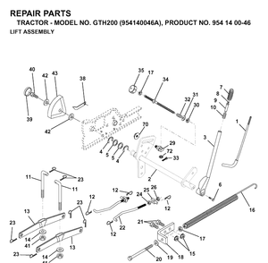 Mower Lift / Deck Lift Diagram and Parts List for GTH200 (954140046A)(1998-09) Husqvarna Lawn Tractor