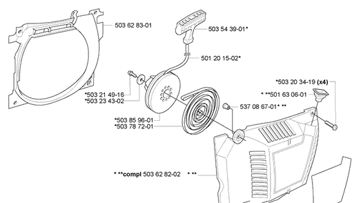Starter Diagram and Parts List for 365EPA 2007-03 Husqvarna Chainsaw