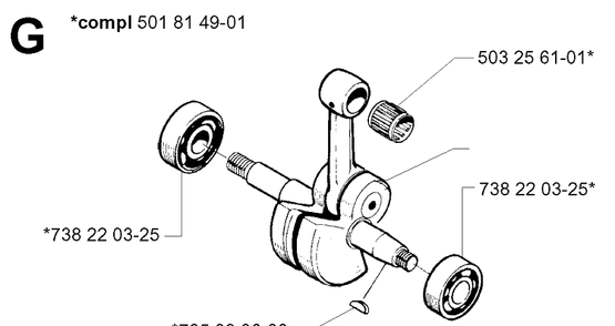 Crankshaft Diagram and Parts List for 288 20014000001-Current Husqvarna Chainsaw
